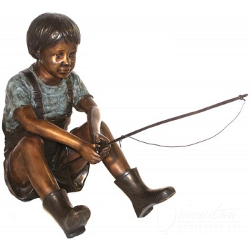 China manufacturers life size bronze fishing little boy garden statues for garden decoration